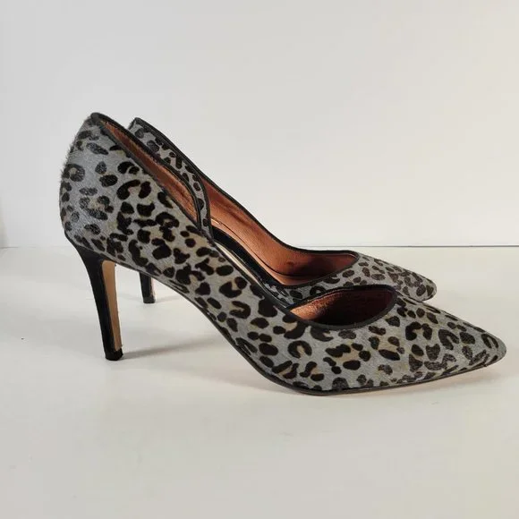 Halogen Gray Animal Print Calf Fur Suede Stiletto Pump Heels Women Size 7W - Picture 4 of 11